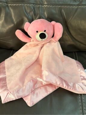 KIDS OF AMERICA Pink Teddy Bear Security Blanket Lovey Velour Satin 18” Baby
